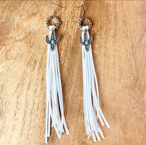 Cactus Hoop leather tassel earrings