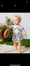 Load image into Gallery viewer, Floral long sleeve skirt one piece swimsuit