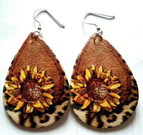 Western Leopard sunflower earrings