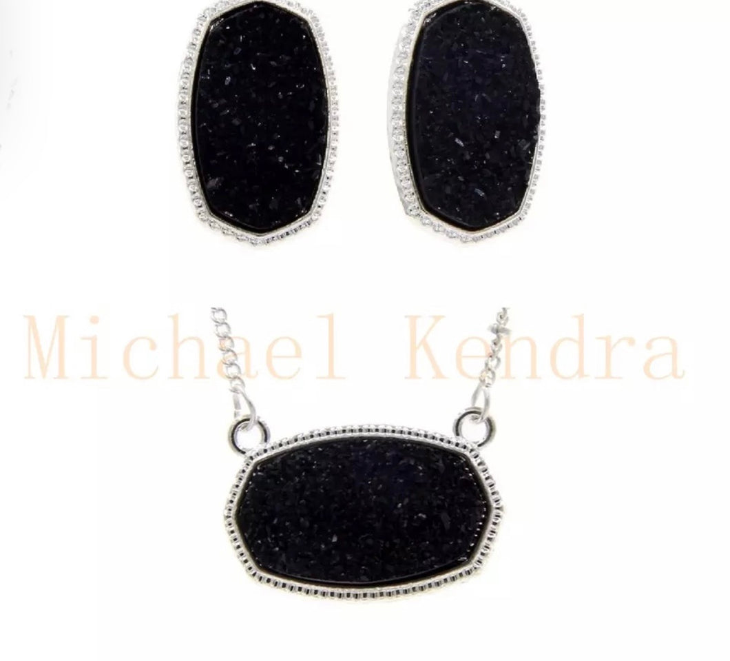 Oval(hexagon) resin druzy earring/necklace set