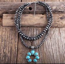 Load image into Gallery viewer, Layered Navajo pearl squash blossom necklace