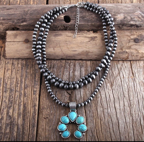 Layered Navajo pearl squash blossom necklace