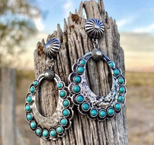 Load image into Gallery viewer, Western turquoise hoops