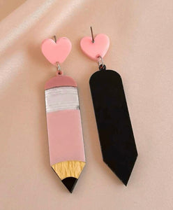 Heart pencil drop earrings