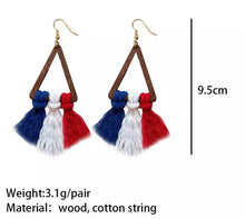 Load image into Gallery viewer, Patriotic Tassel triangle earrings