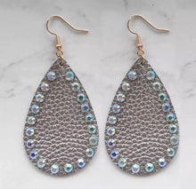 Load image into Gallery viewer, Crystal embellished leather earrings