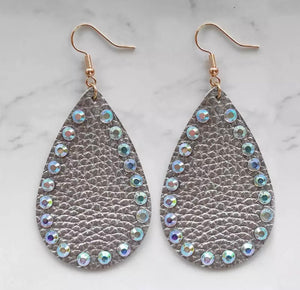 Crystal embellished leather earrings