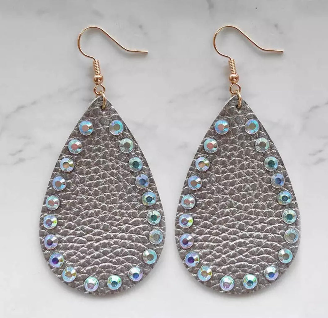 Crystal embellished leather earrings