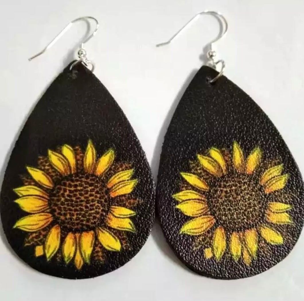 Leopard sunflower earrings