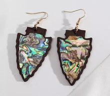 Load image into Gallery viewer, Wooden arrowhead earrings