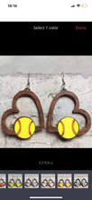 Load image into Gallery viewer, Wooden cutout sport heart earrings