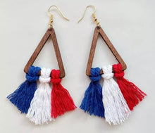 Load image into Gallery viewer, Patriotic Tassel triangle earrings