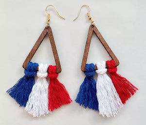 Patriotic Tassel triangle earrings