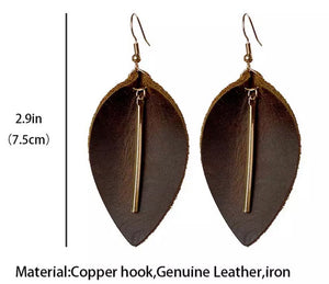 Leather leaf earrings