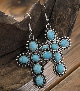 Bohemian turquoise cross earrings