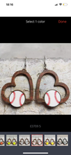 Load image into Gallery viewer, Wooden cutout sport heart earrings