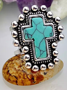 Turquoise adjustable cross ring