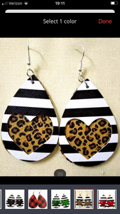 Glitter & solid heart/stripe overlay earrings