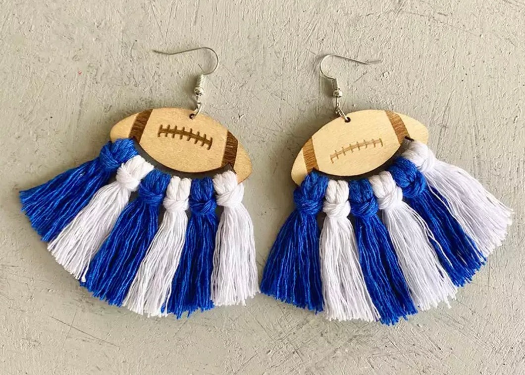 Football wooden fringe earrings