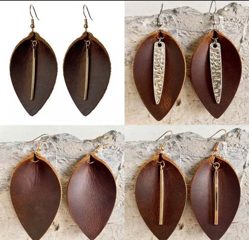 Leather leaf earrings