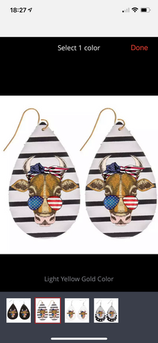 Patriotic cow earrings