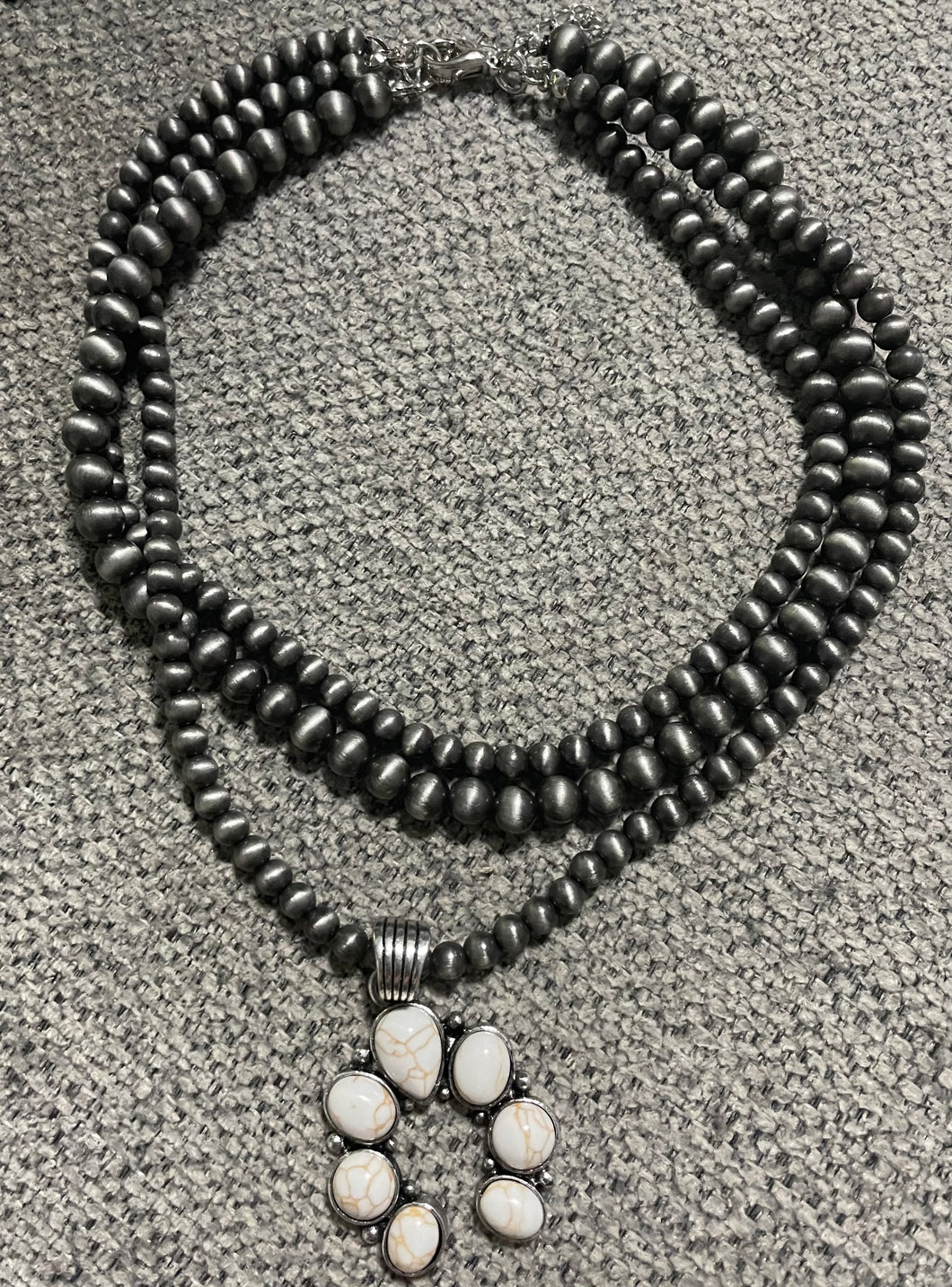 Layered Navajo pearl squash blossom necklace