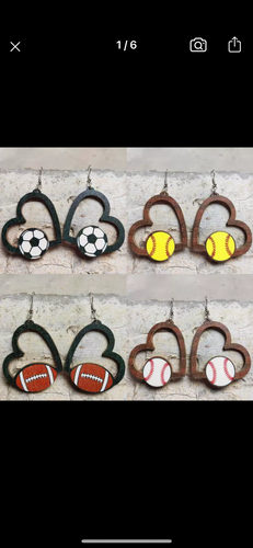 Wooden cutout sport heart earrings