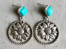 Load image into Gallery viewer, Boho silver/turquoise earrings