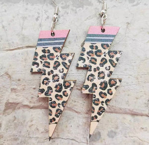 Wooden lightening bolt earrings