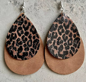 Leather Layered leopard earrings