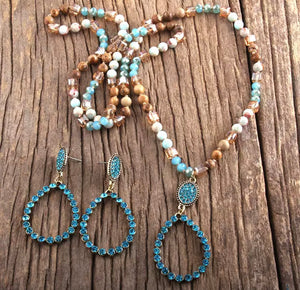 Jeweled teardrop necklace and earrings