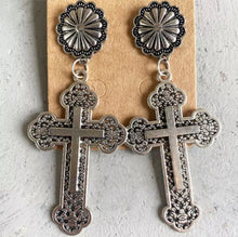 Load image into Gallery viewer, Iron Concho Cross earrings