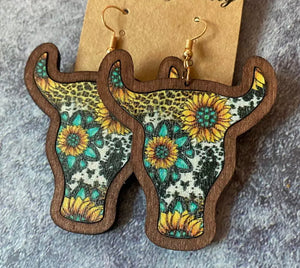 Wooden cow head earrings