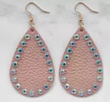 Load image into Gallery viewer, Crystal embellished leather earrings