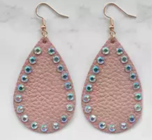 Crystal embellished leather earrings