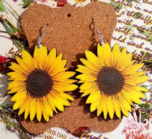 Wooden sunflower earrings