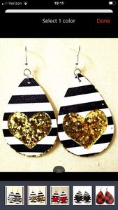 Glitter & solid heart/stripe overlay earrings