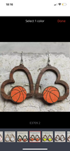 Load image into Gallery viewer, Wooden cutout sport heart earrings