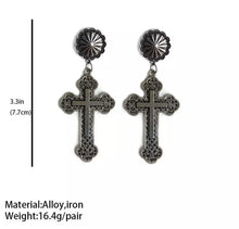 Load image into Gallery viewer, Iron Concho Cross earrings