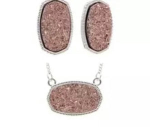 Oval(hexagon) resin druzy earring/necklace set