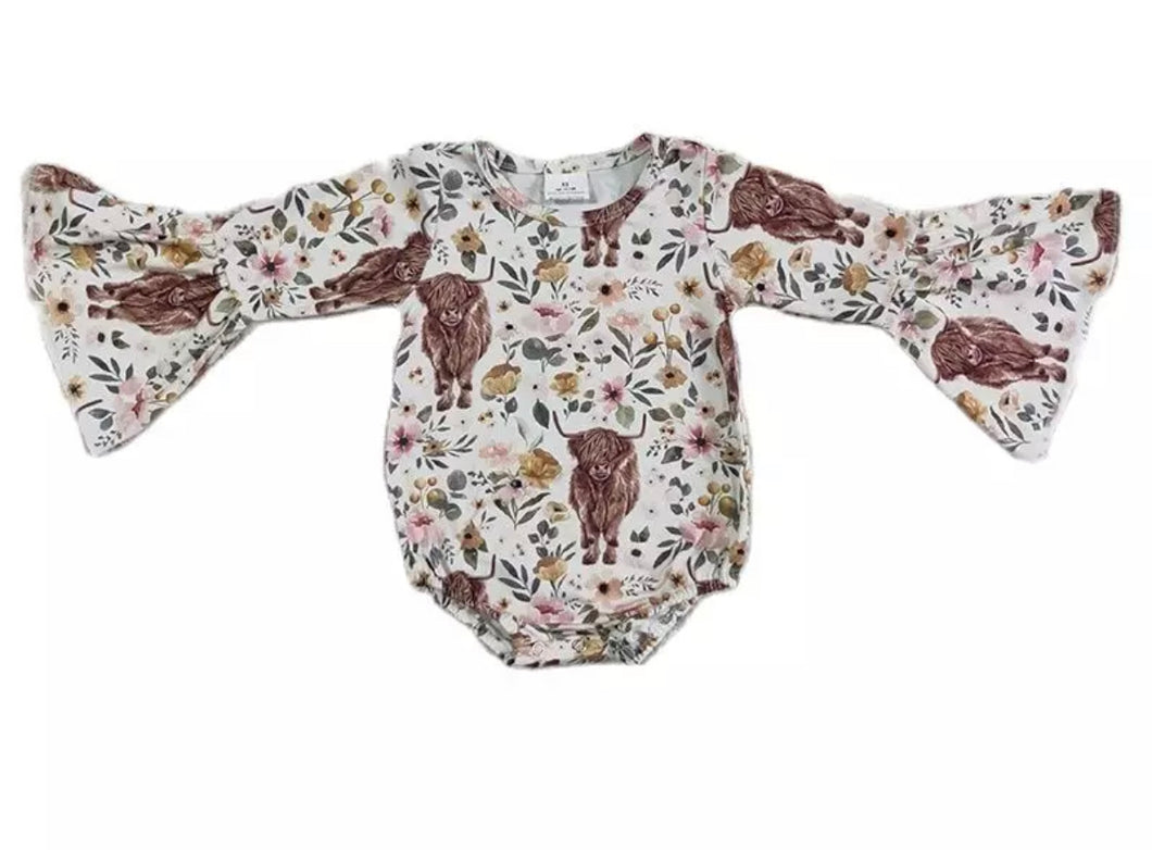 Floral Highland Cow Onesie