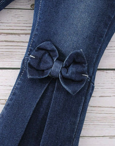 Front pleated bow jeans