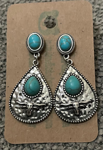 Turquoise bullhead drop earrings