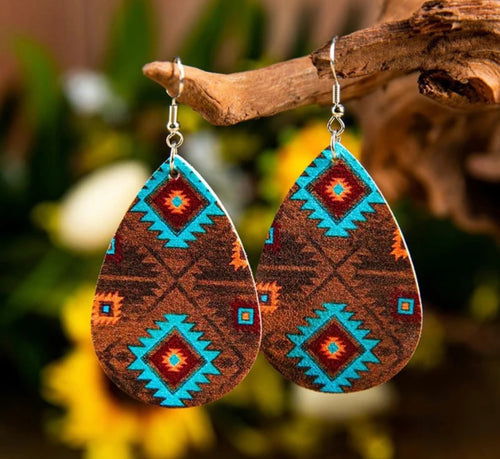 Leather design Aztec earrings