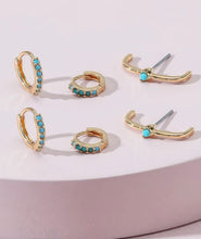 Load image into Gallery viewer, 3pc turquoise jeweled earring set