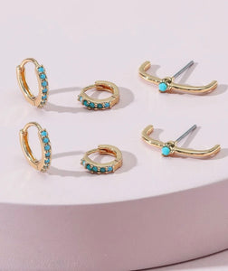 3pc turquoise jeweled earring set