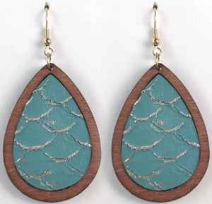 Teardrop snakeskin wooden earrings