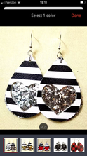 Load image into Gallery viewer, Glitter &amp; solid heart/stripe overlay earrings