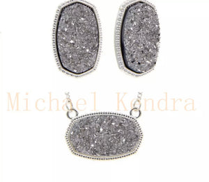 Oval(hexagon) resin druzy earring/necklace set