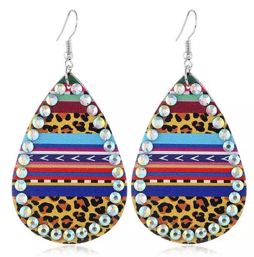 Serape/leopard teardrop earrings